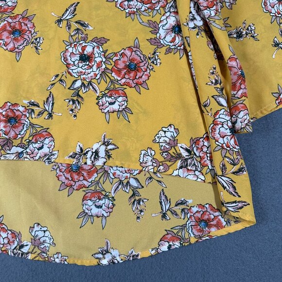 Papermoon Womens Large Yellow Floral Round Neck Wide Sleep Pullover Blouse - Picture 2 of 9